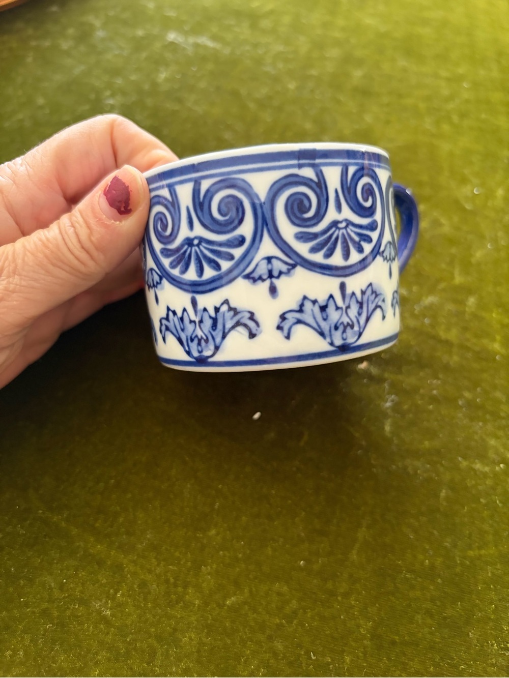 Bombay Blue and White Porcelain Cup with Scroll Floral Motif